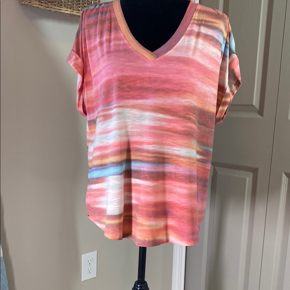 Democracy Sunset Striped V-Neck Top